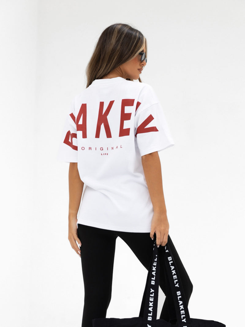 Isabel Oversized T-Shirt - Weiß & Kirschrot