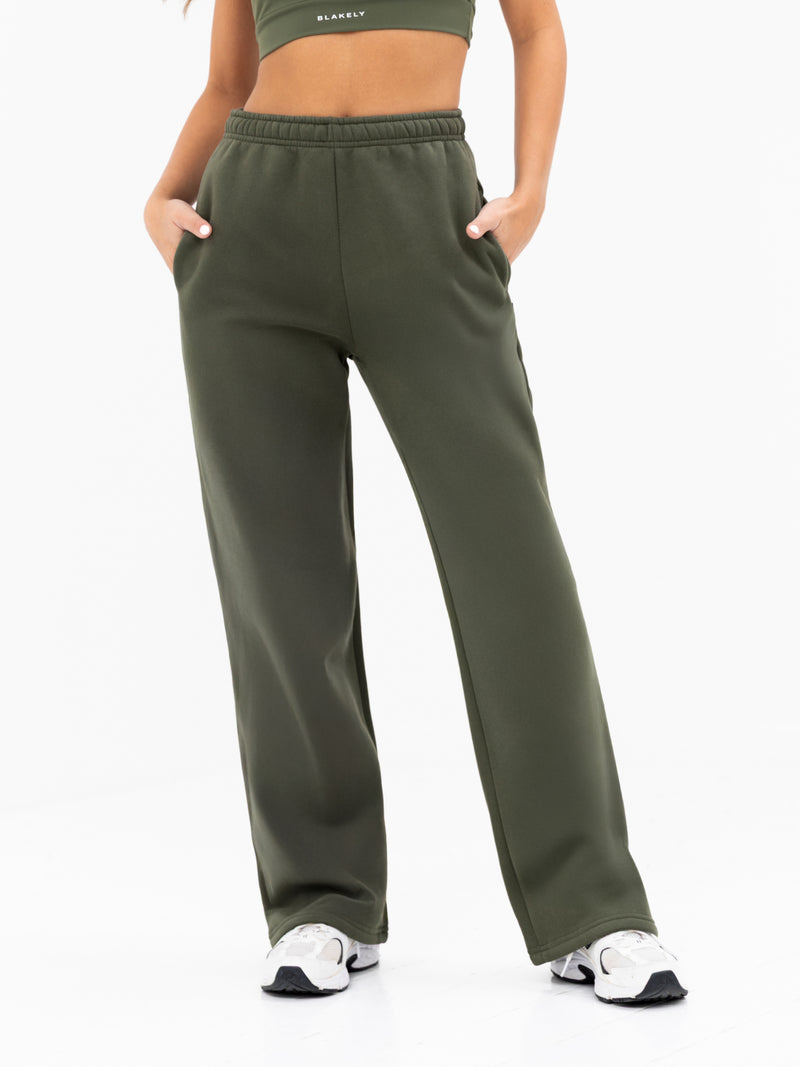 Isabel Wide Leg Sweatpants - Khakigrün