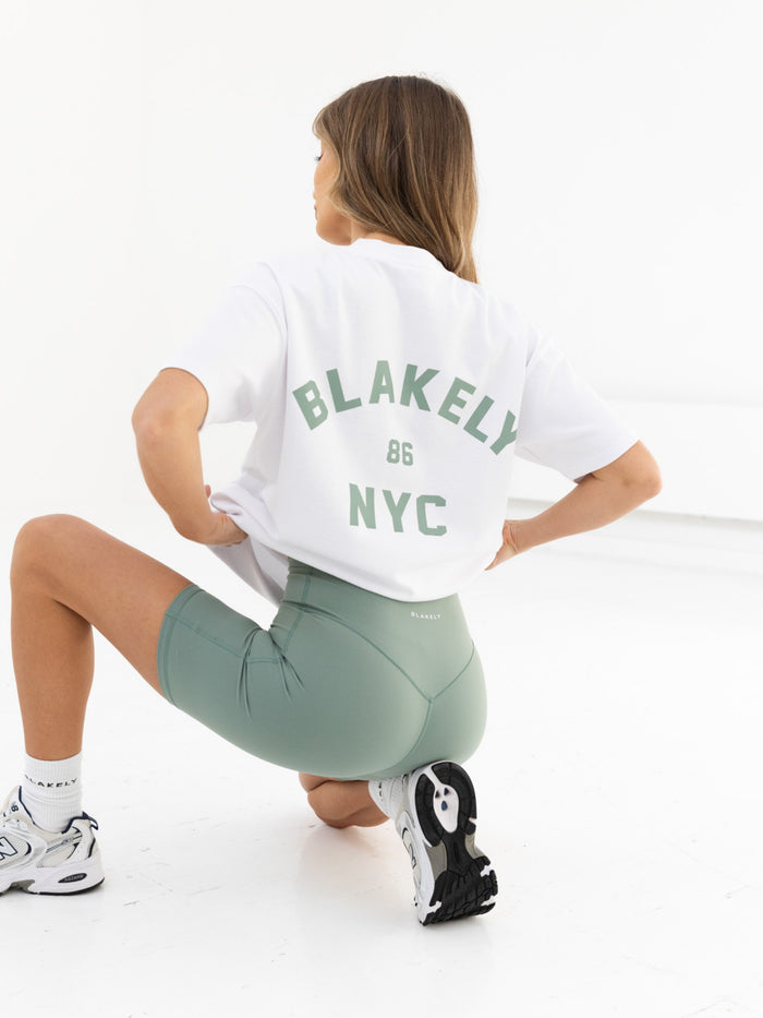 NY 86 Oversized T-Shirt - White & Sage Green