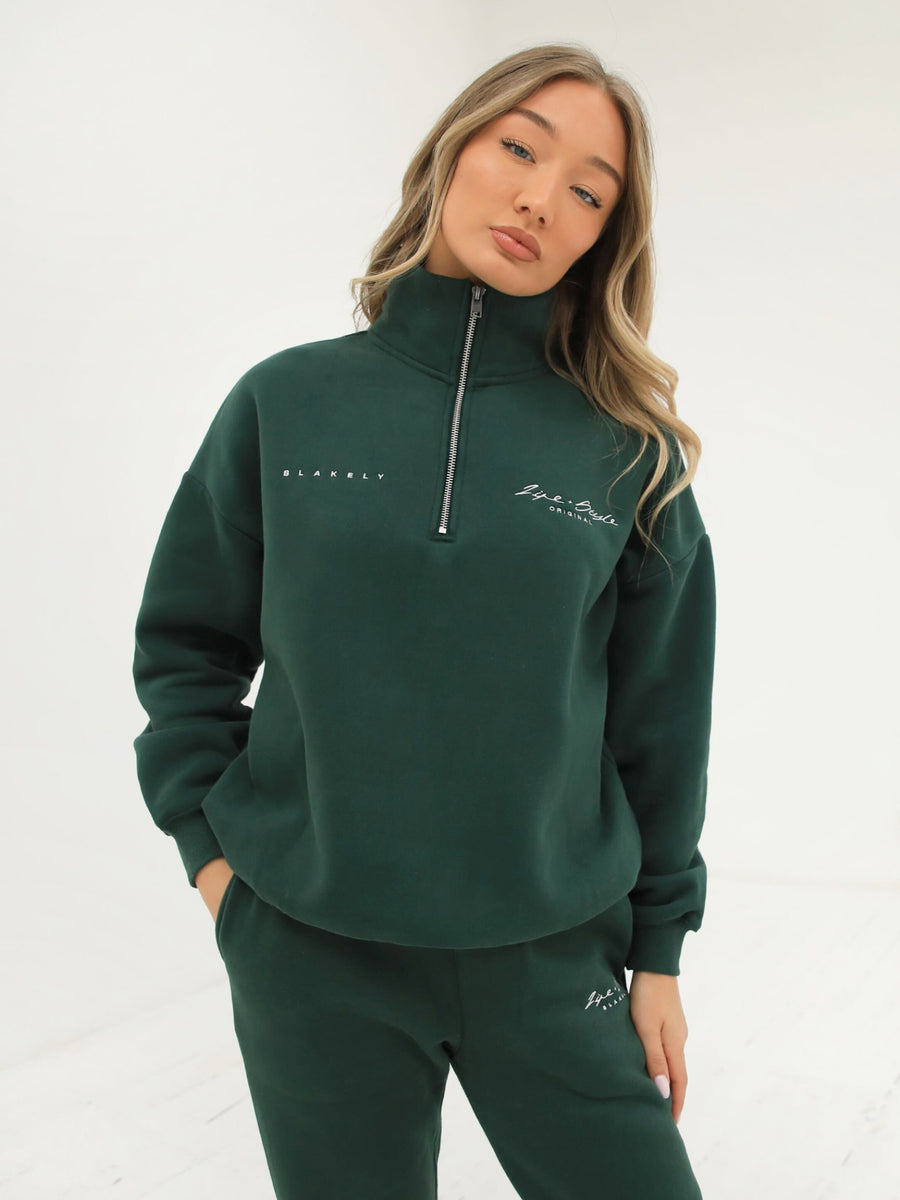 Life & Style 1/4 Zip Jumper - Forest Green