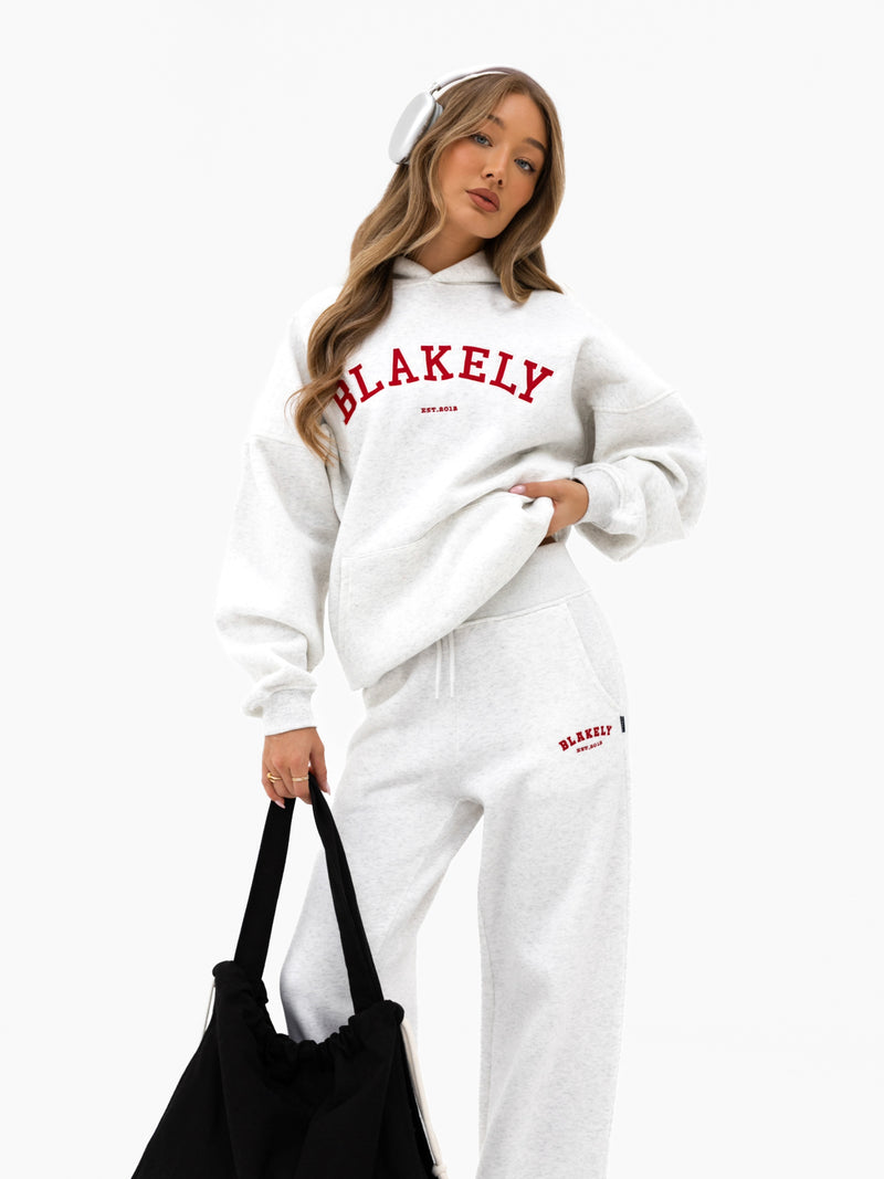 Varsity Oversized Hoodie - Marl White & Chilli Red