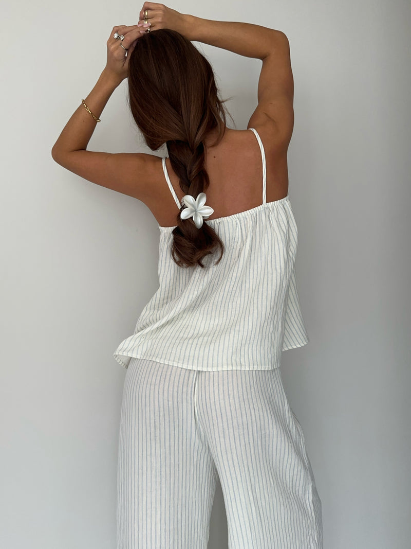 Mila Wide Leg Trousers - Wit-blauwe streep