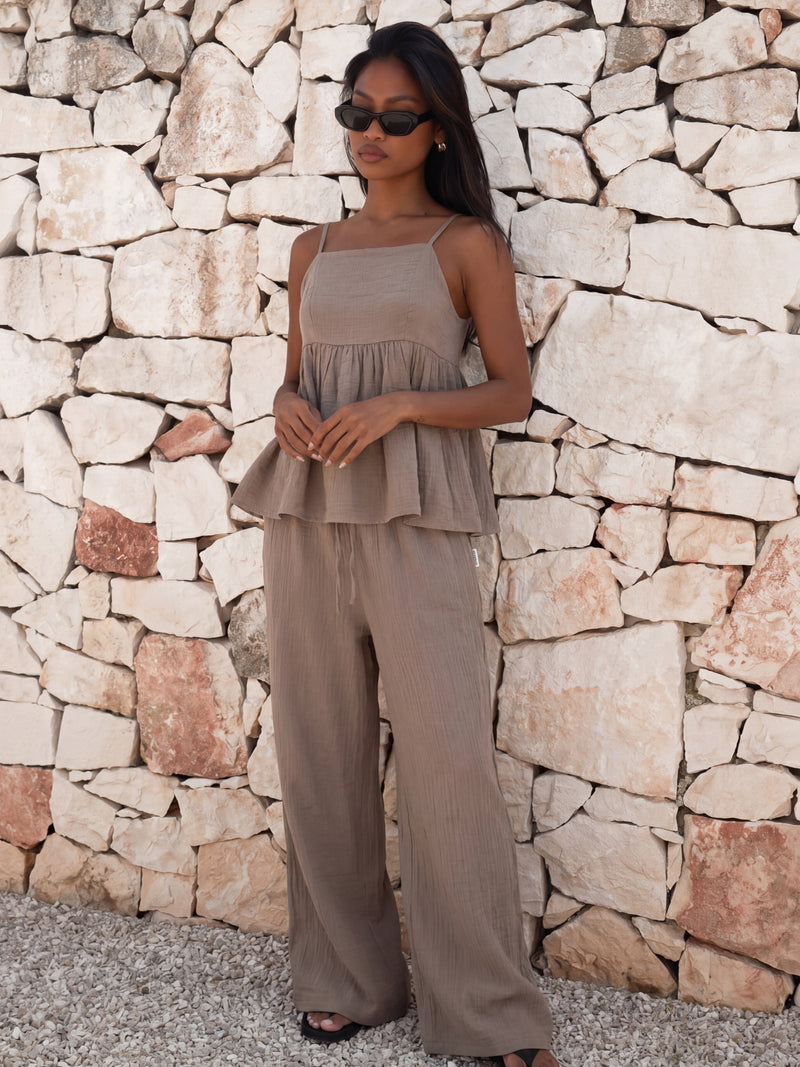 Mila Peplum Top - Tan