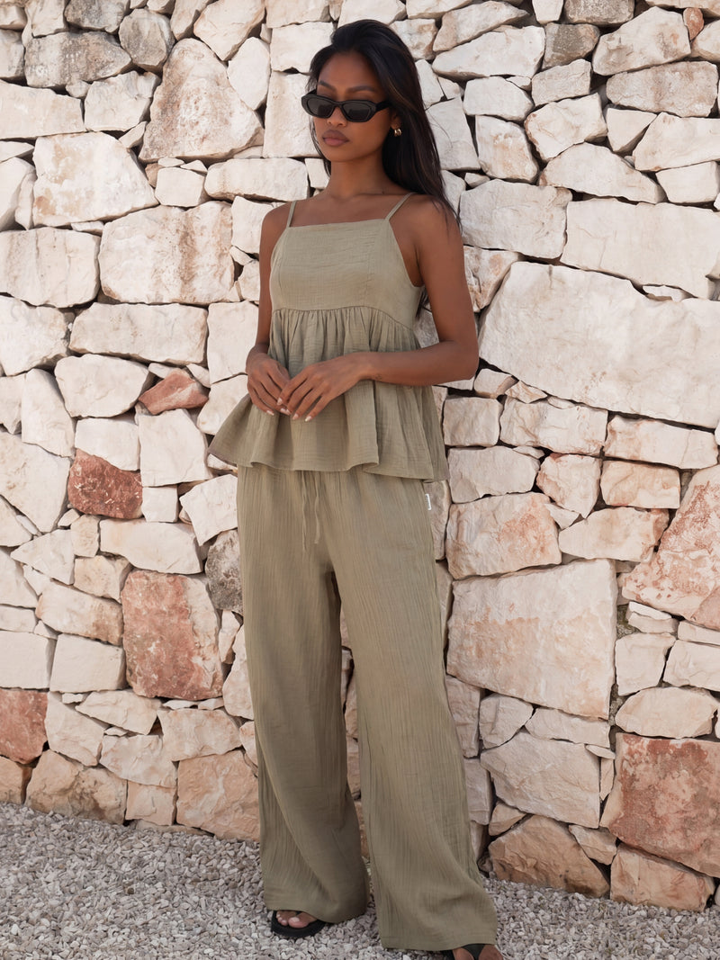 Mila Wide Leg Trousers - Taupe