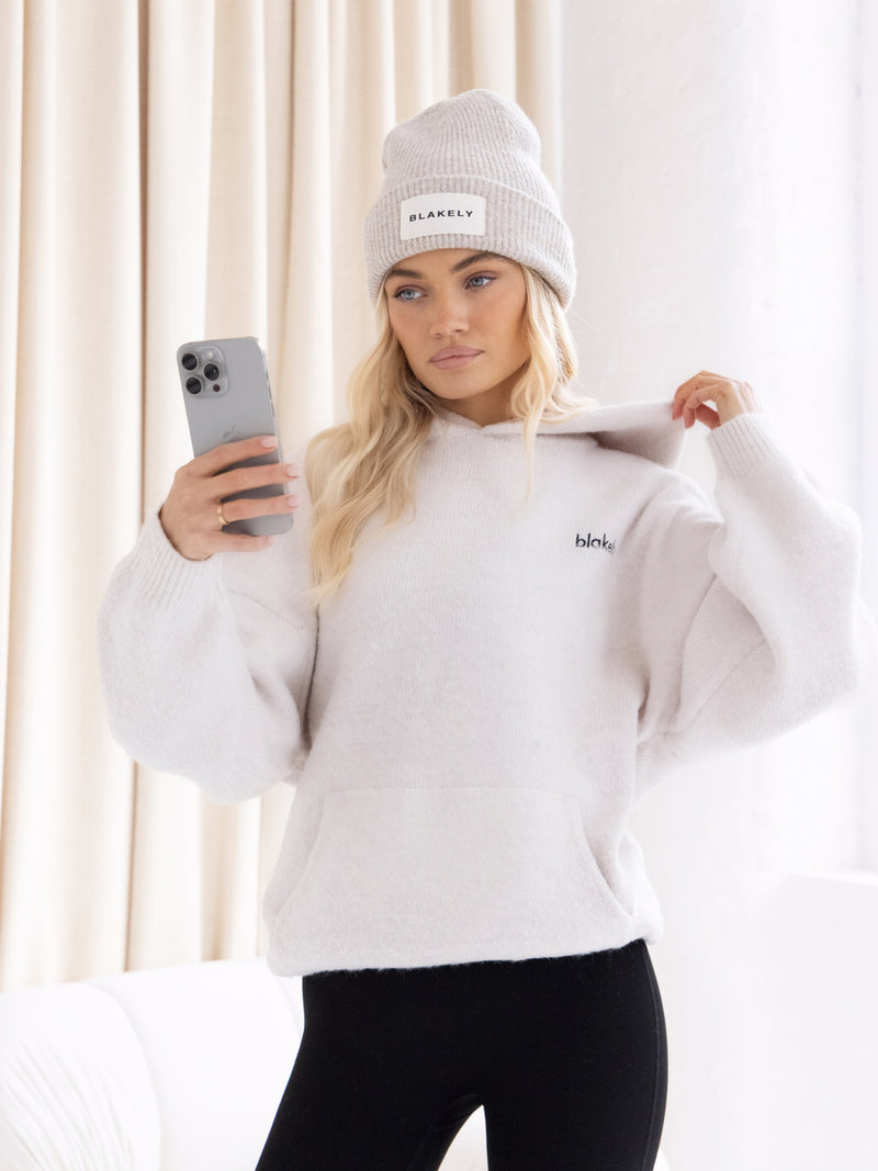 Marley Oversized Knitted Hoodie - Marl White