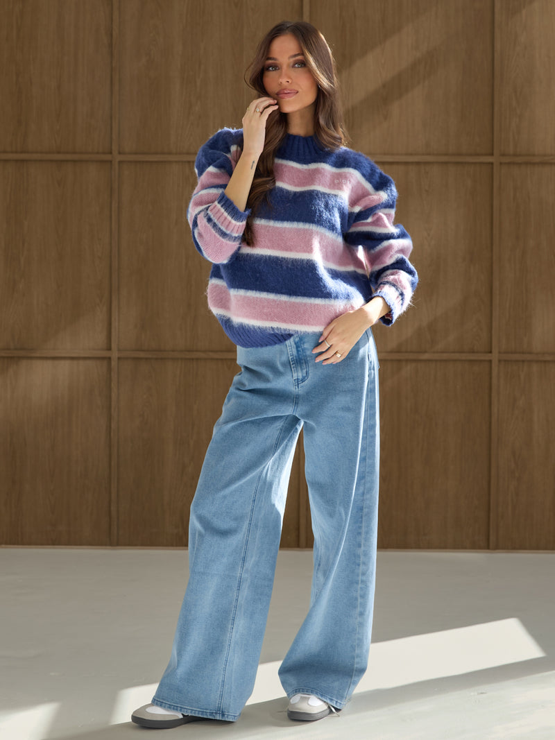 Billie Stripe Knitted Jumper - Navy Blue
