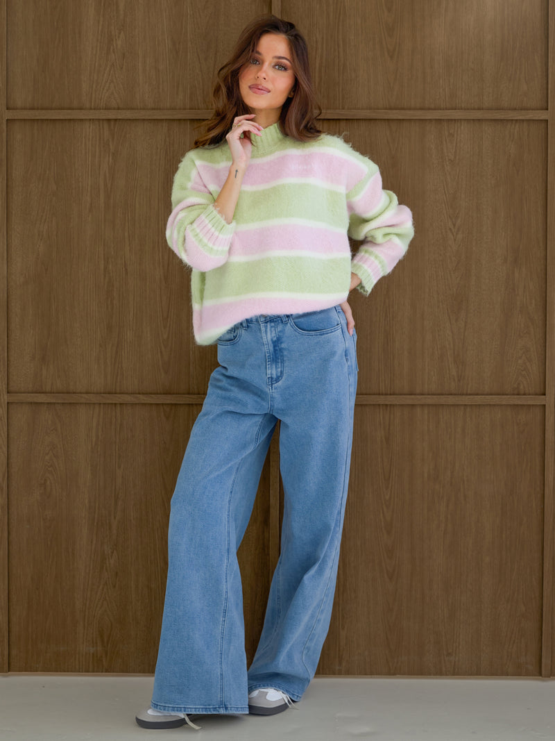 Billie Stripe Knitted Jumper - Light Pink