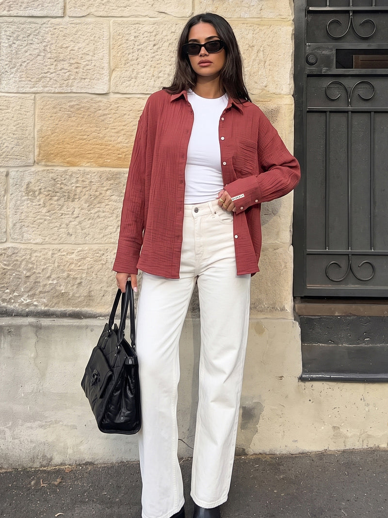 Mila Oversized Shirt - Rouge lavé