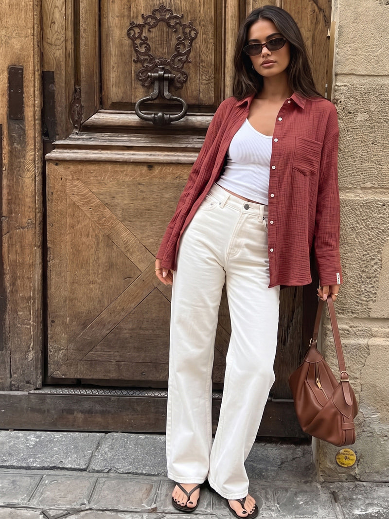 Mila Oversized Shirt - Rouge lavé