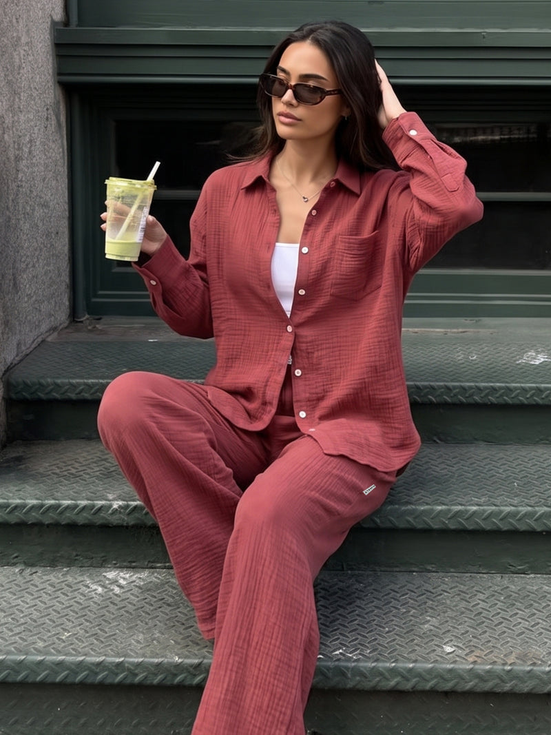 Mila Oversized Shirt - Rouge lavé
