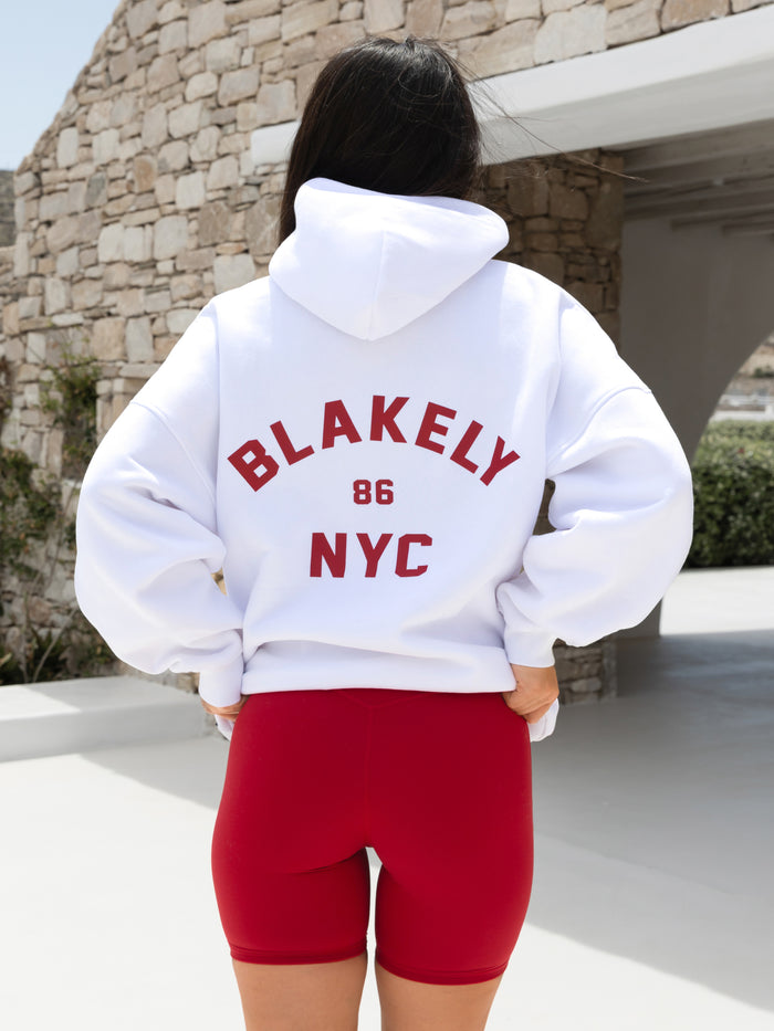 NYC Oversized Hoodie - Blanc & Rouge Cerise
