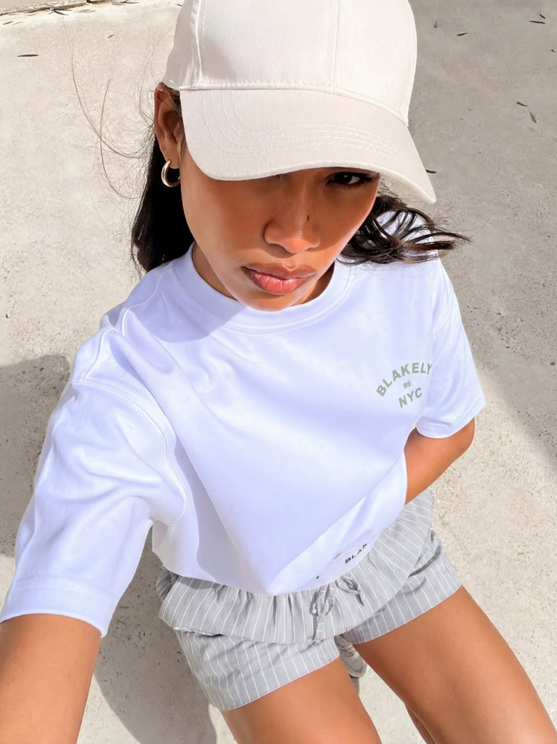NYC Oversized T-Shirt & Elodie Stripe Shorts Set - Sage Green & Mint Green
