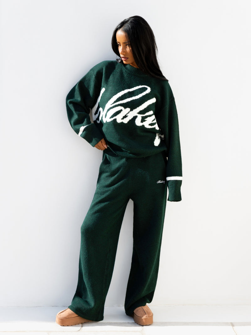 Margot Script Oversized Knitted Jumper - Emerald Green