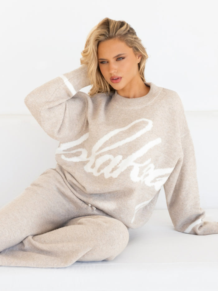 Margot Script Oversized Knitted Jumper - Toasted Taupe