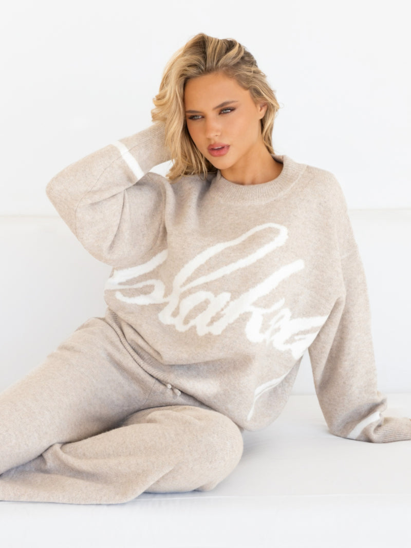 Margot Script Oversized Knitted Jumper - Toasted Taupe