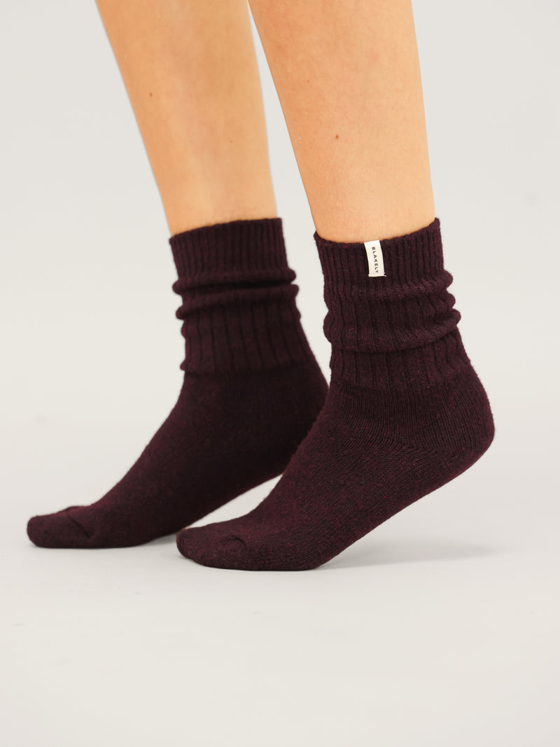 Label Knitted Socks - Dark Mulberry