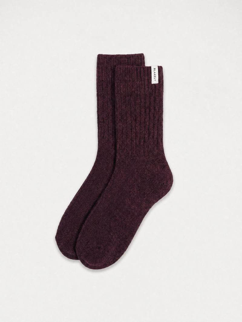 Label Knitted Socks - Dark Mulberry