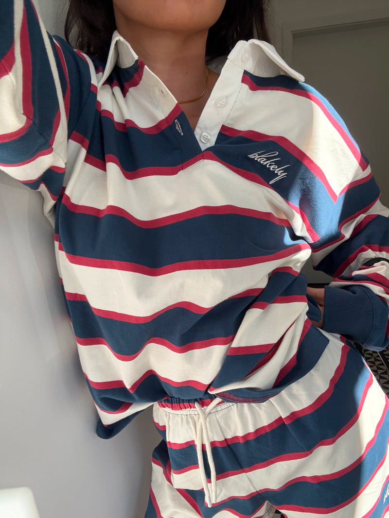 Skye Stripe Rugby Shirt - Red Mix