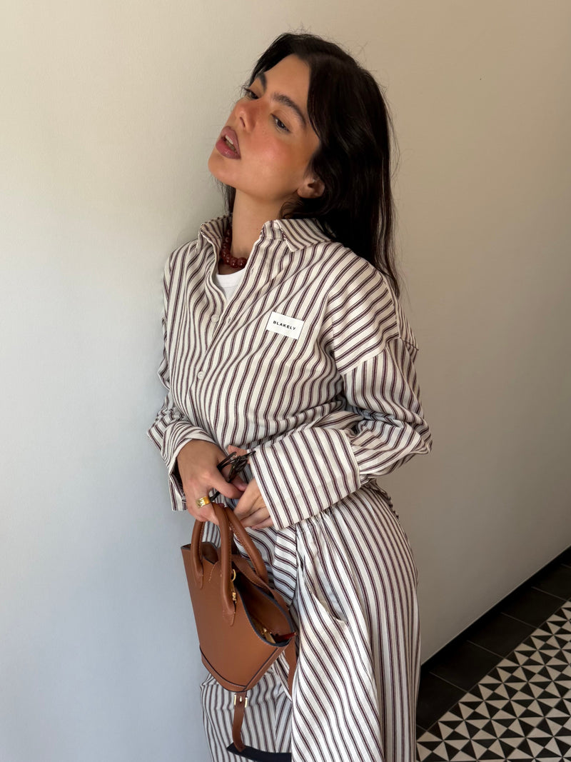 Lou Oversized Stripe Shirt - Kastanje Bruin