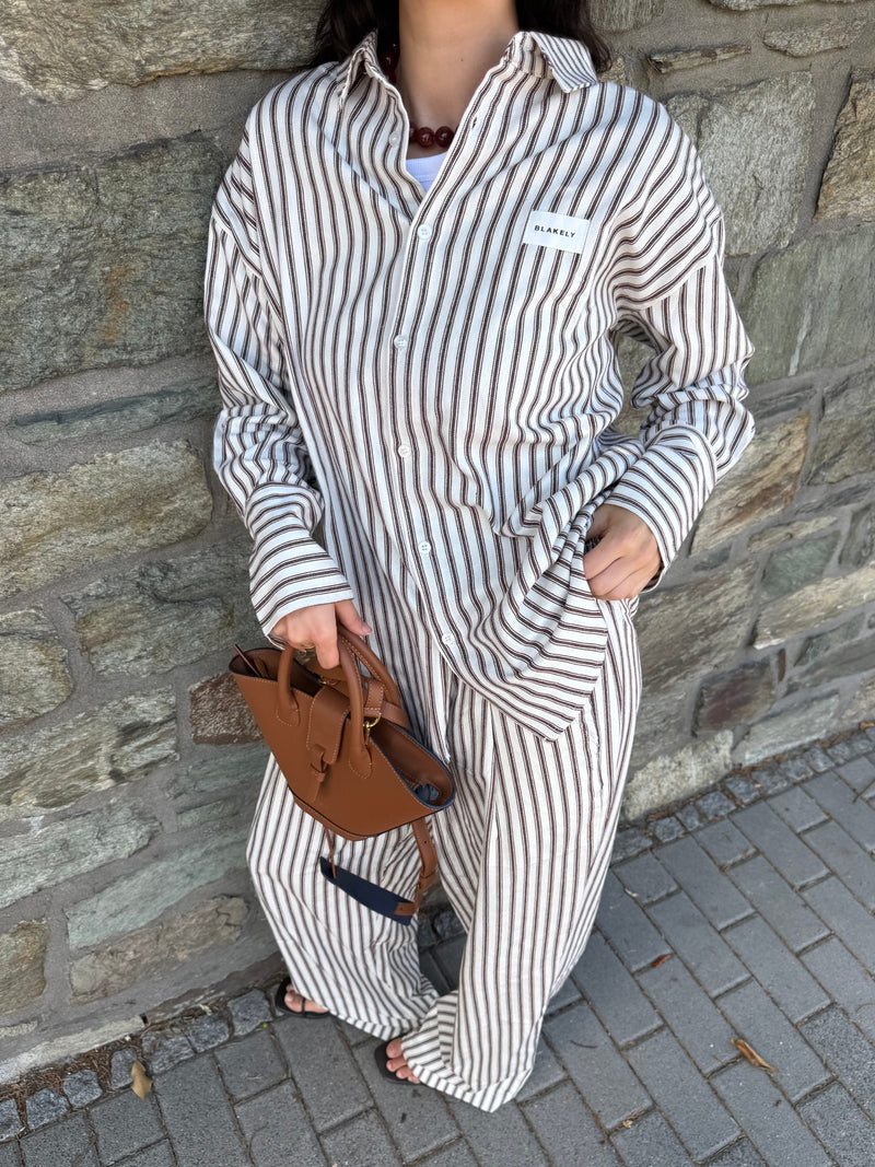 Lou Stripe Trousers - Chestnut Brown