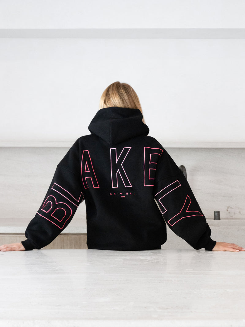 Embroidered Isabel Oversized Hoodie - Black & Pink