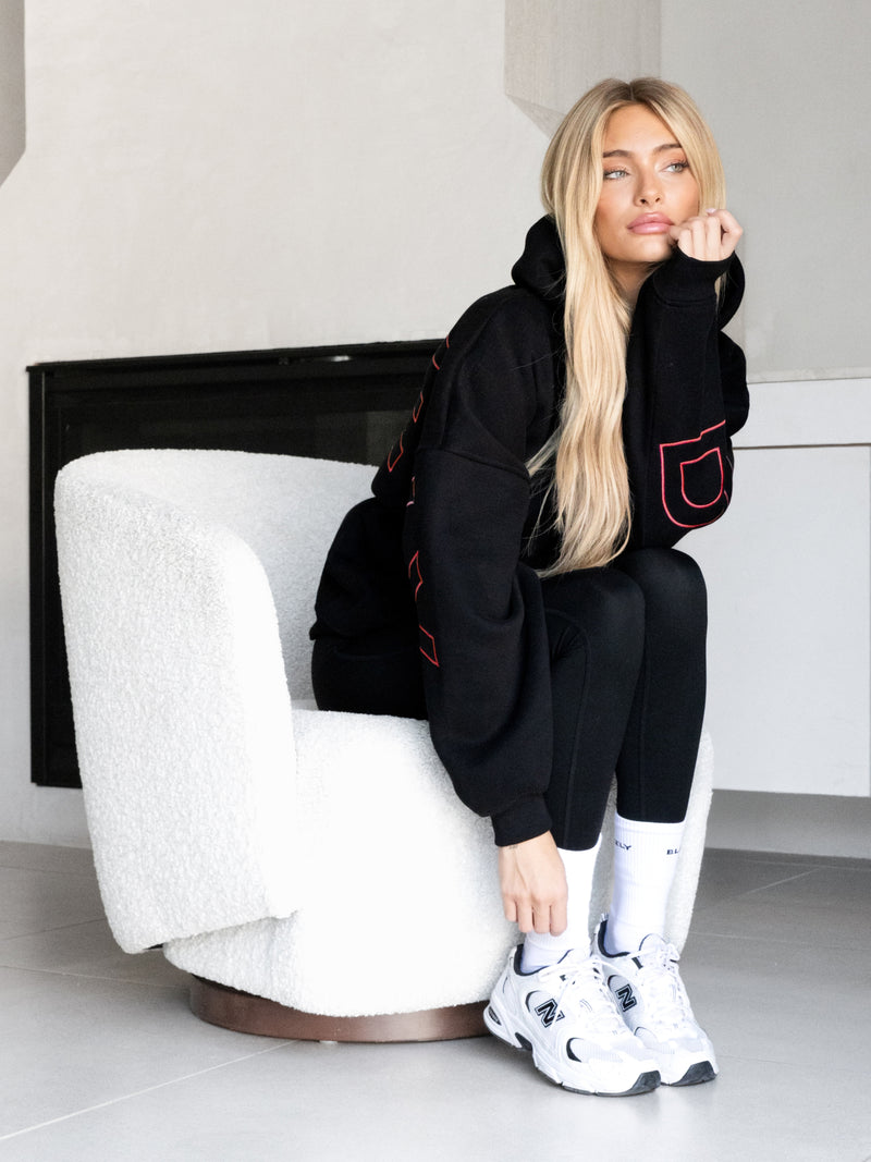 Embroidered Isabel Oversized Hoodie - Black & Pink