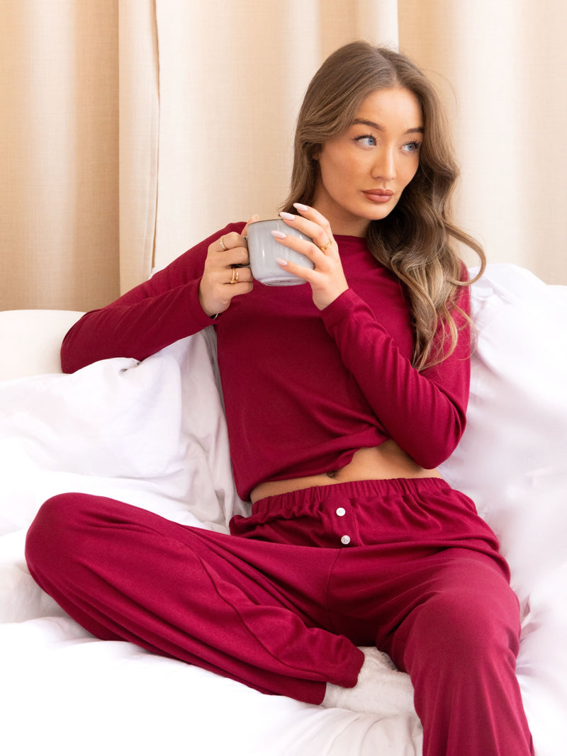 Rosie Pointelle Long Sleeve Top - Soft Burgundy