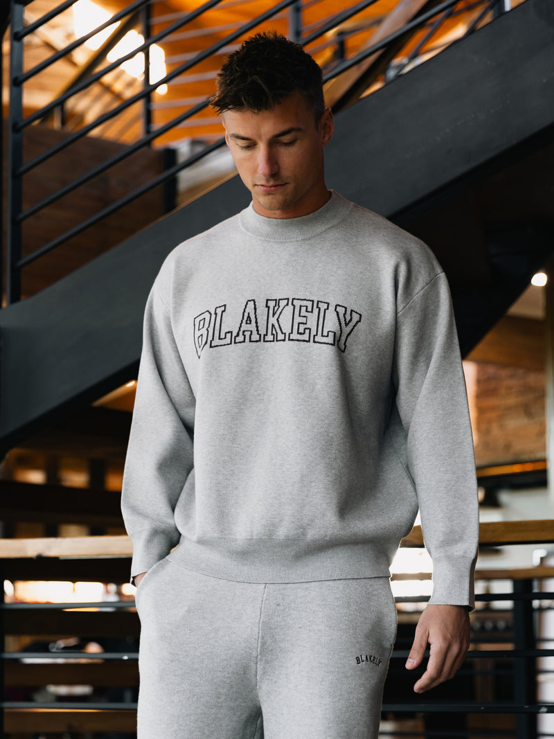 Varsity Relaxed Knitted Jumper - Grey