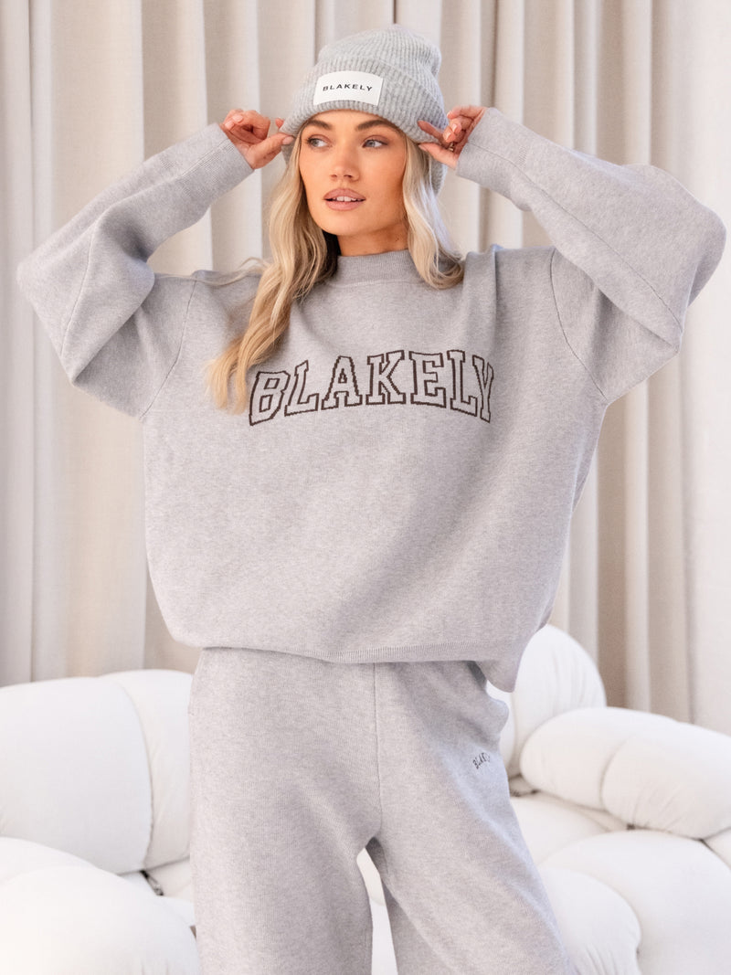 Varsity Oversized Knitted Jumper - Grau