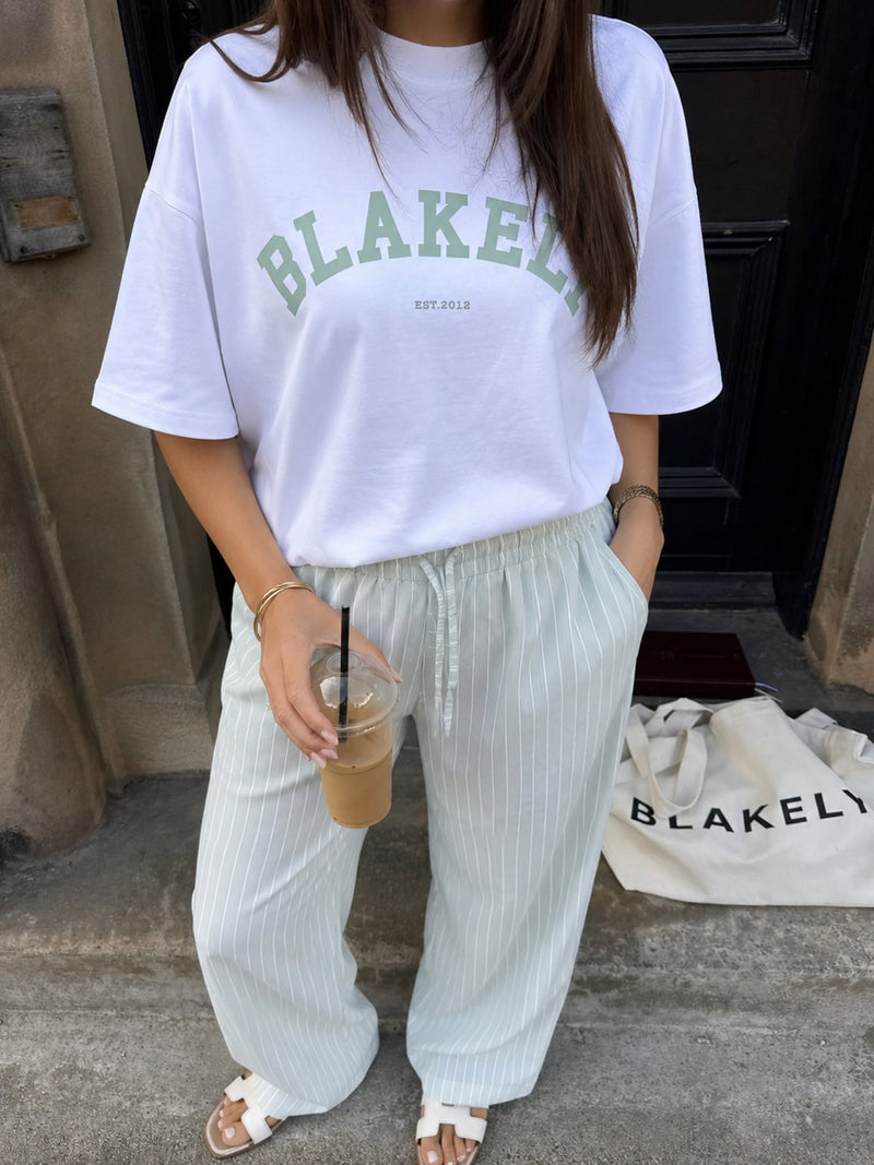 Varsity Oversized T-Shirt - Blanc et vert clair
