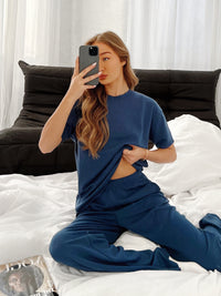 Soft Waffle Oversized T-Shirt - Blauw