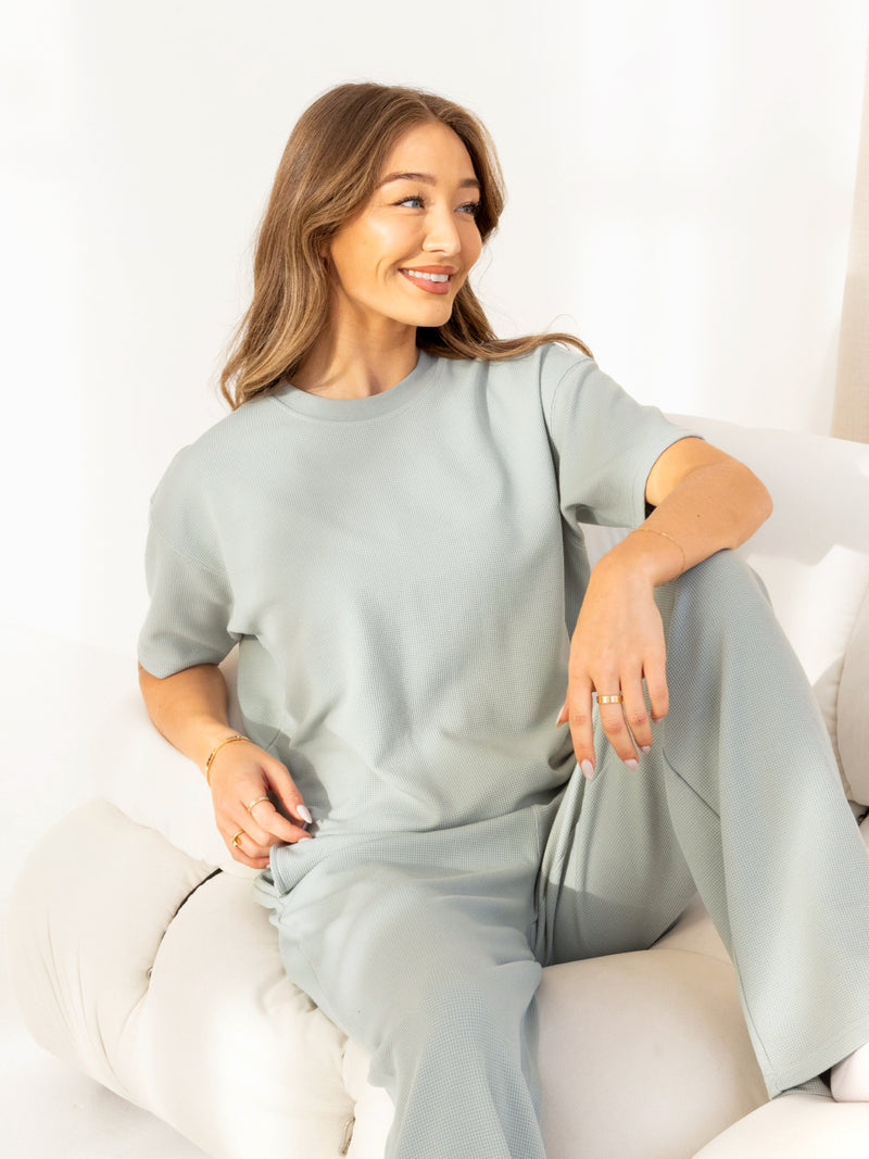 Soft Waffle Oversized T-Shirt - Salbeigrün