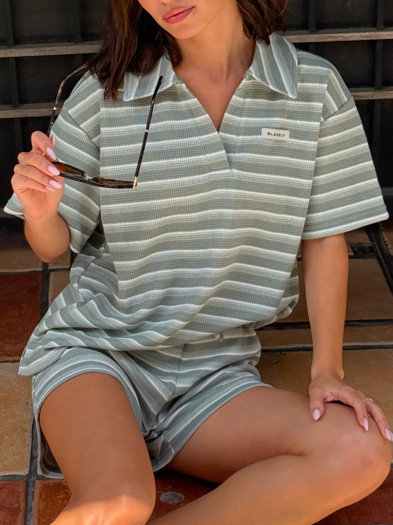 Soft Stripe Waffle Shorts - Groene streep