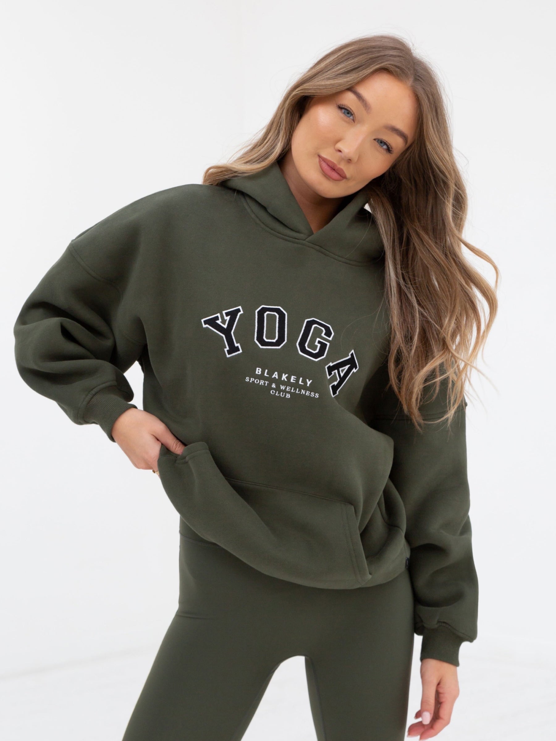 Buy Blakely Womens Yoga Khaki Green Relaxed Hoodie | Free standard ...