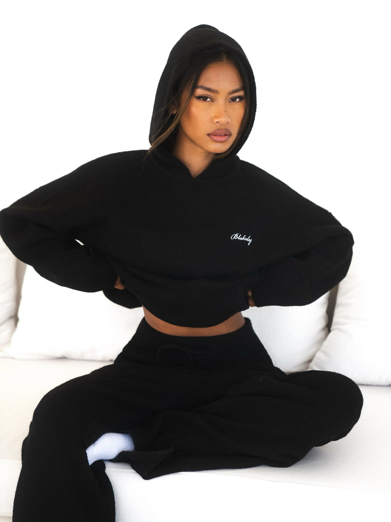 Knitted Wide Leg Sweatpants - Schwarz