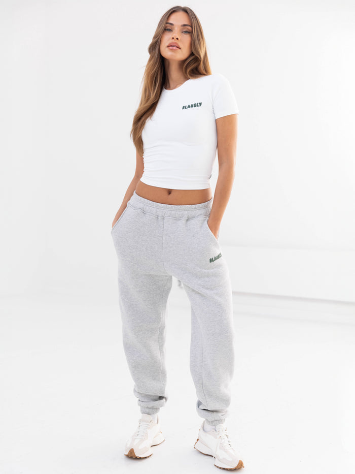 Cloud Crop Top & Sweatpants Set - Forest Green & Marl Grey