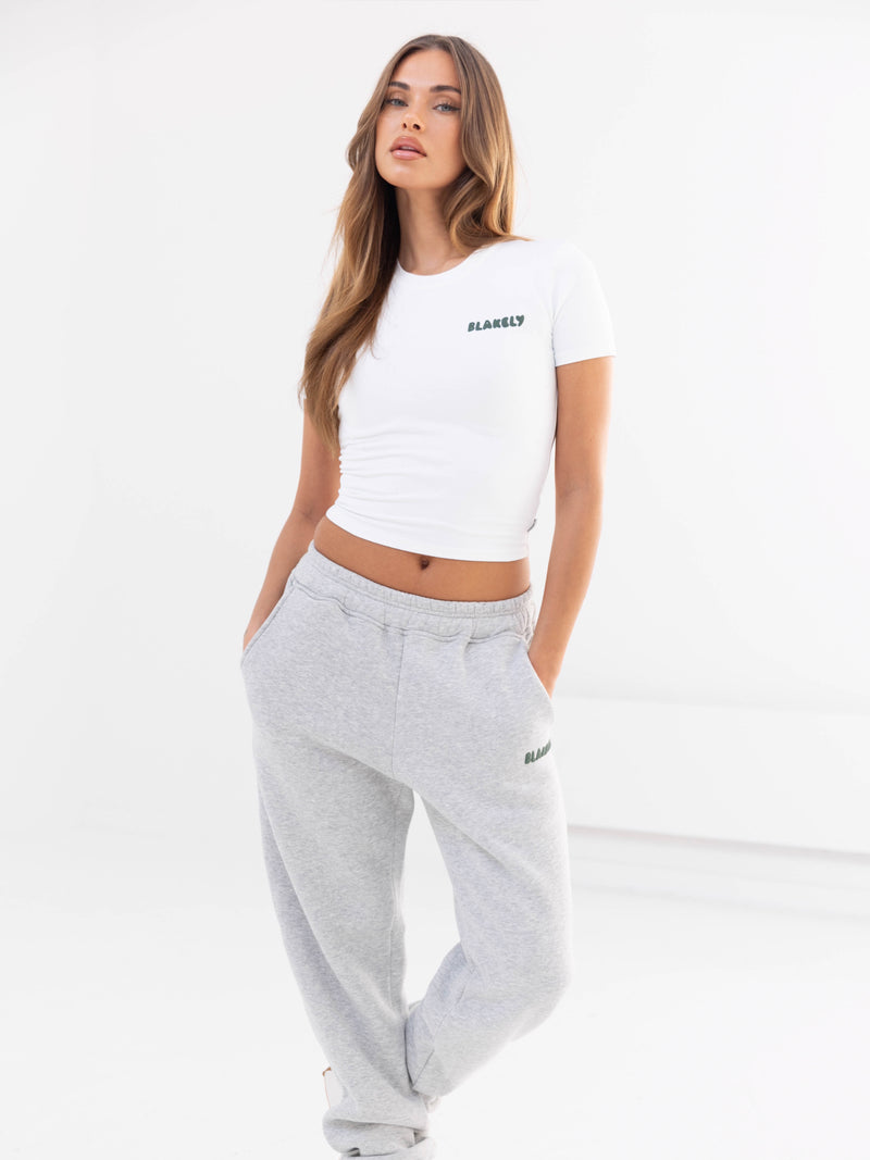 Cloud Crop Top & Sweatpants Set - Forest Green & Marl Grey