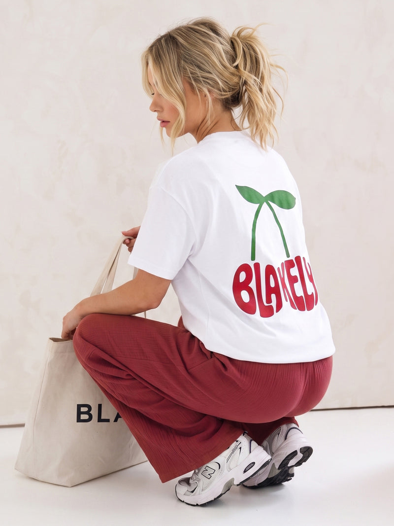 Cherry Bubble Print Oversized T-Shirt - Weiß