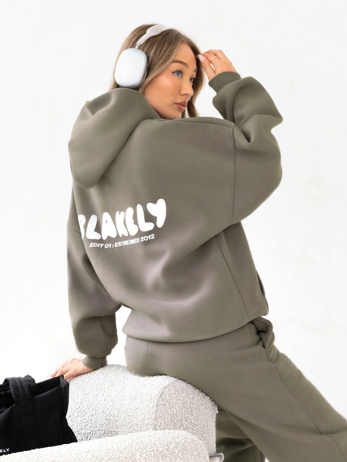 Cloud Print Oversized Hoodie - Safari Green