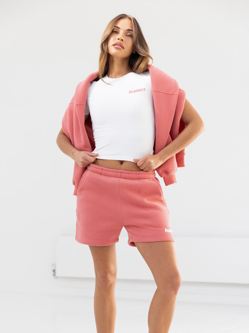 Cloud Crop Top & Jogger Shorts Set - Sunrise Coral