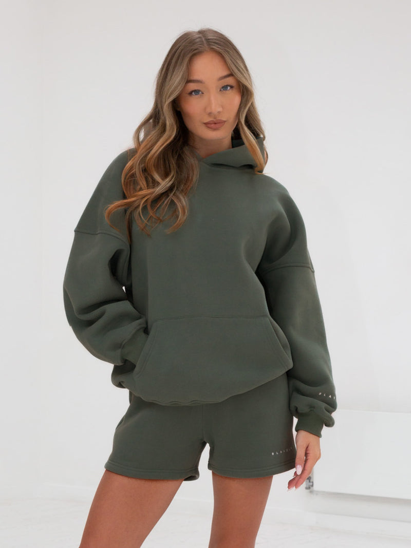 Isabel Hoodie & Jogger Shorts Set - Khaki Green