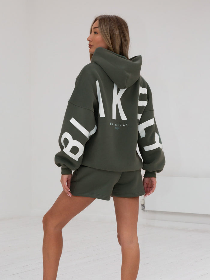 Isabel Hoodie & Jogger Shorts Set - Khaki Green