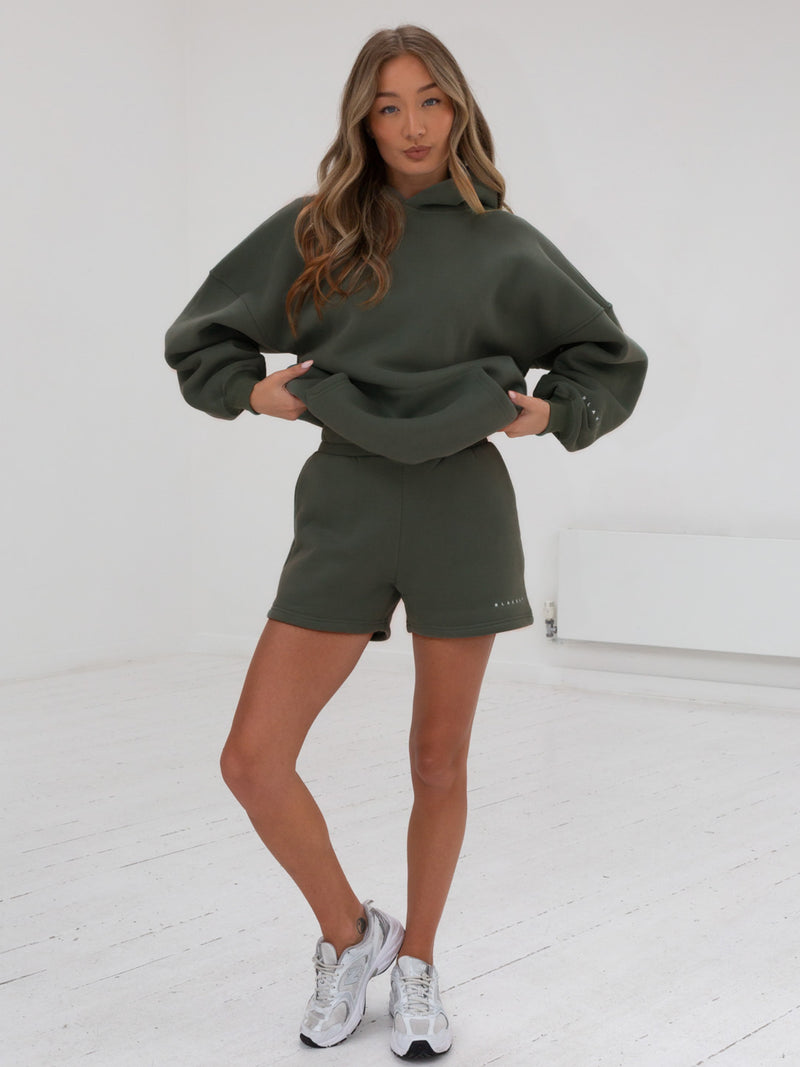 Isabel Hoodie & Jogger Shorts Set - Khaki Green