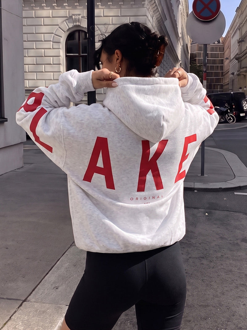 Isabel Oversized Hoodie - Marl White & Hot Red