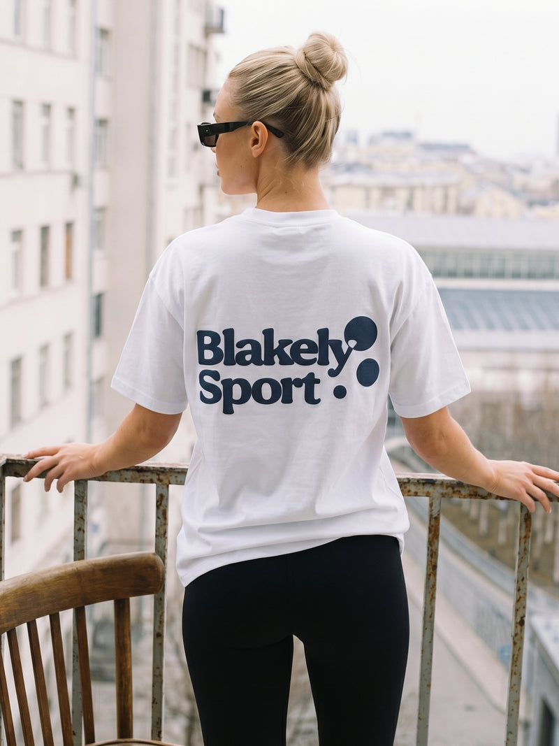 Motion Oversized T-Shirt - Weiß & Marineblau
