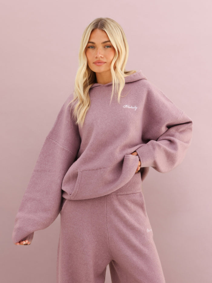 Oversized Knitted Hoodie - Staubiges Rosa
