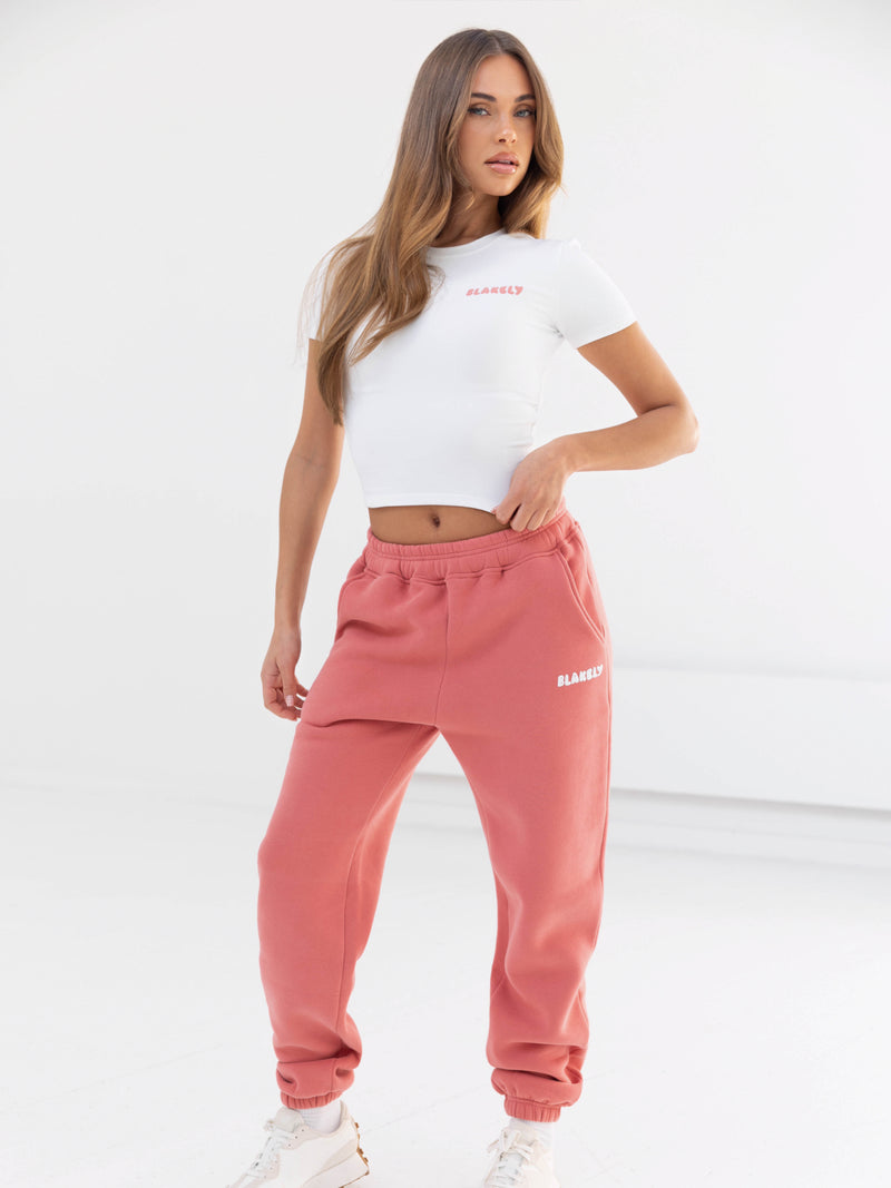 Cloud Crop Top & Sweatpants Set - Flat White & Sunrise Coral