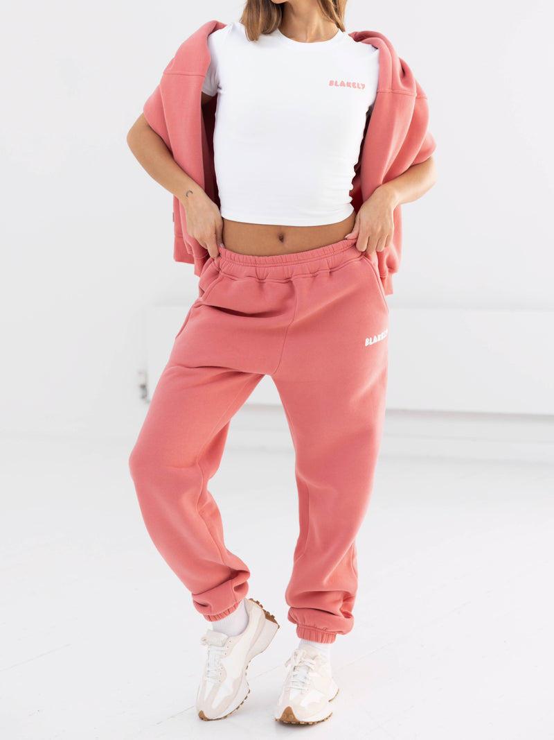 Cloud Crop Top & Sweatpants Set - Flat White & Sunrise Coral