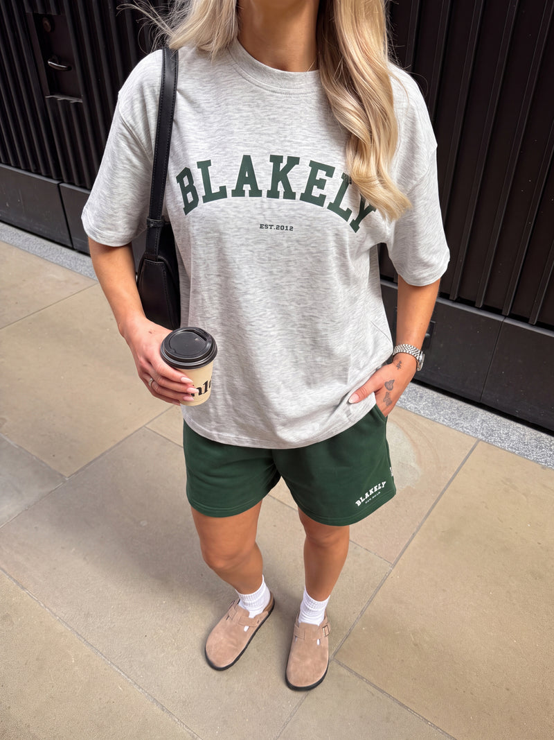 Varsity Oversized T-Shirt - Blanc chiné et vert foncé