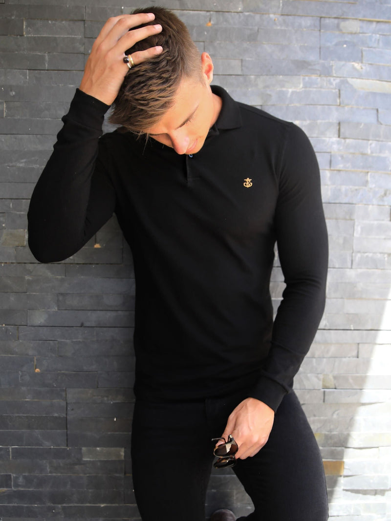 Harrow Long-Sleeve Polo - Black